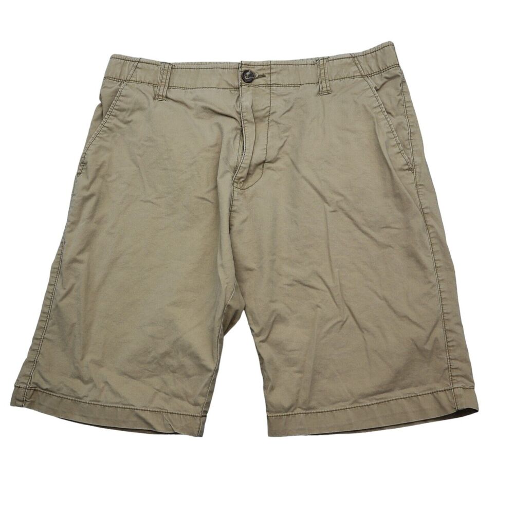 Casual Shorts Mens 32 Beige High Rise Flat Front Slash Pocket Solid Chino